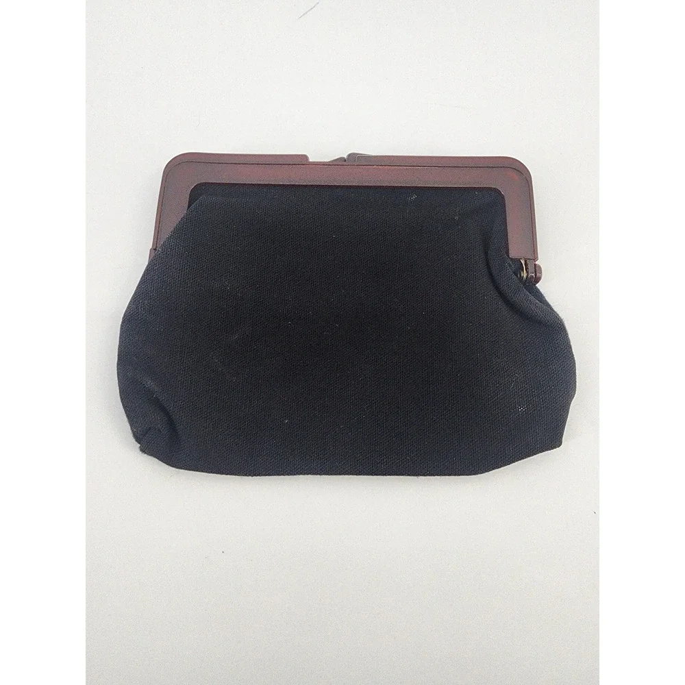 Vintage Floral Tapestry Clutch‎ Bag Faux Tortoise Shell Frame Kiss Lock Black